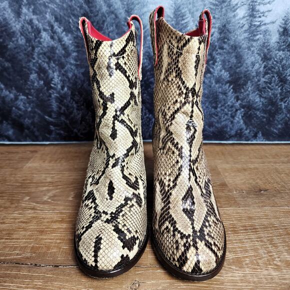 Alcala's Natural Python Pete Snakeskin Ankle Heeled Boots | Womens 9.5 - Picture 2 of 10